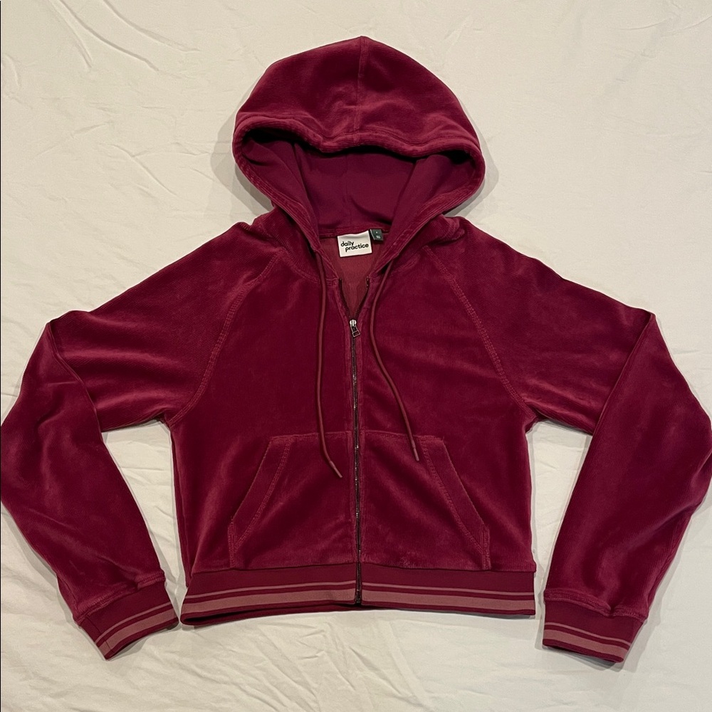 Daily Practice Plush Zip-Up Hoodie in Deep Raspberry Small